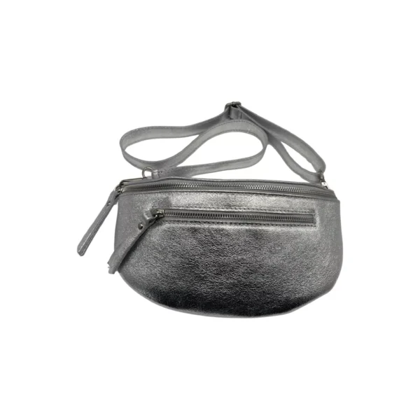 SAC BANANE 2 FERMETURE CUIR IRISE ARGENT 30CM