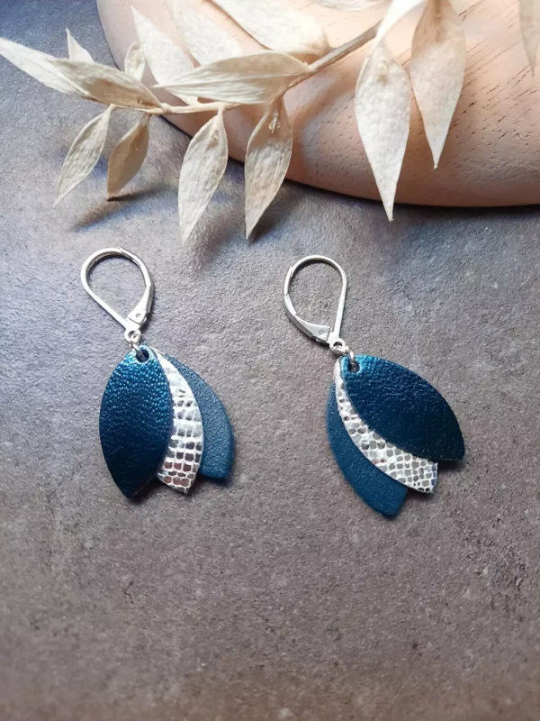 Boucles d'oreilles courtes LES CHOUCHOUS Bleu pétrole